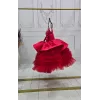 Kız Çocuk Kırmızı Tütül Etek Büzgülü Gelinlik Abiye