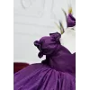 Kız Çocuk Kabarık Mürdüm Parıltılı Kalp Detaylı Balon Kol Elbise