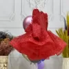 Kız Çocuk Kırmızı Boncuklu Omuz Tül Detaylı Kabarık Uzun Kol Elbise