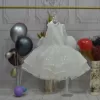 Kız Çocuk Beyaz Boncuklu Payetli Kabarık Elbise