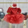 Kız Çocuk Kırmızı Boncuklu Payetli Kabarık Elbise
