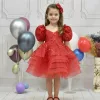 Kız Çocuk Kırmızı Boncuklu Payetli Kabarık Elbise