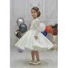 Kız Çocuk Krem Boncuklu Payetli Kabarık Elbise