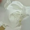 Kız Çocuk Krem Kelebekli 3D Kısa Balon Üstü şeffaf Kol Kabarık Elbise