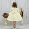 Kız Çocuk Krem Gül Desenli Kabarık Elbise