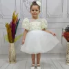 Kız Çocuk Krem Güllü Boncuk Etek Detaylı Abiye Elbise