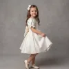 Kız Çocuk Krem incili Detaylı Prenses Kabarık Elbise