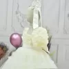 Kız Çocuk Krem Kabarık Gül Desenli Tül Etek şeffaf Kısa Balon Kol Elbise
