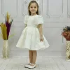 Kız Çocuk Krem Kelebekli 3D Kısa Balon Üstü şeffaf Kol Kabarık Elbise
