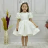 Kız Çocuk Krem Kelebekli 3D Kısa Balon Üstü şeffaf Kol Kabarık Elbise