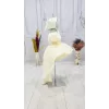 Kız Çocuk Krem Kuyruklu Gül Desenli Kapalı Yaaka Kısa Kol Elbise Abiye Elbise Gelinlik