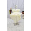 Kız Çocuk Krem Kuyruklu Gül Desenli Kapalı Yaaka Kısa Kol Elbise Abiye Elbise Gelinlik