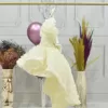 Kız Çocuk Krem Kuyruklu Şeffaf Gül Desenli Kısa Balon Kol Elbise Abiye