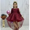 Kız Çocuk Kuyruklu Bordo Kabarık Elbise