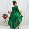 Kız Çocuk Kuyruklu Zümrüt Yeşili Kabarık Elbise