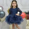 Kız Çocuk Lacivert Boncuklu Payetli Kabarık Elbise