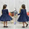 Kız Çocuk Lacivert Boncuklu Payetli Kabarık Elbise