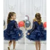 Kız Çocuk Lacivert Boncuklu Payetli Kabarık Elbise