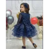 Kız Çocuk Lacivert Boncuklu Payetli Kabarık Elbise