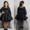 Kız Çocuk Siyah Parıltılı Üstü Tül Detaylı Kabarık Elbise Abiye Gelinlik