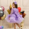 Kız Çocuk Lila Boncuklu Payetli Dekolteli Kabarık Elbise