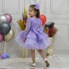 Kız Çocuk Lila Boncuklu Payetli Dekolteli Kabarık Elbise