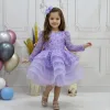 Kız Çocuk Lila Boncuklu Payetli Kabarık Elbise