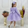 Kız Çocuk Lila Boncuklu Payetli Kabarık Elbise Uzun Kol