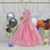 Kız Çocuk Pembe Boncuklu Payetli Kabarık Elbise