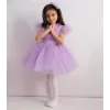 Kız Çocuk Çapraz Büzgülü Fırfır Kollu Kabarık Parıltılı Elbise