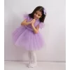 Kız Çocuk Lila Çapraz Büzgülü Kabarık Elbise