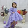 Kız Çocuk Lila Gül Desenli Kuyruklu Elbise Abiye
