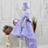 Kız Çocuk Lila Gül Desenli Kuyruklu Kısa Balon Kol Ön Şeffaf Elbise Abiye