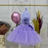 Kız Çocuk Lila Gül desenli Ön Şeffaf kısa balon kol