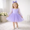 Kız Çocuk Lila incili Uzun Kol Incili Kabarık Elbise