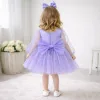 Kız Çocuk Lila incili Uzun Kol Incili Kabarık Elbise