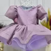 Kız Çocuk Lila Kısa Balon Kol Kabarık Elbise