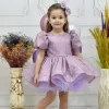 Kız Çocuk Lila Kısa Balon Kol Kabarık Elbise