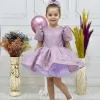 Kız Çocuk Lila Kısa Balon Kol Kabarık Elbise