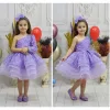 Kız Çocuk Lila Taşlı Boncuklu Tek Omuz Kabarık Elbise