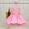 Kız Çocuk Pembe Boncuklu Kabarık Elbise Abiye Gelinlik