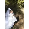 Kız Çocuk Beyaz Tak-Çıkar Kat Kat Etekli Kuyruklu Abiye Elbise
