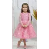 Kız Çocuk Pembe Boncuklu Payetli Kabarık Elbise