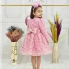 Kız Çocuk Pembe Boncuklu Payetli Kabarık Elbise