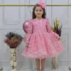 Kız Çocuk Pembe Boncuklu Payetli Kabarık Elbise