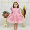 Kız Çocuk Pembe Boncuklu Payetli Kabarık Elbise