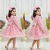 Kız Çocuk Pembe Boncuklu Payetli Kabarık Elbise