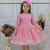Kız Çocuk Pembe Boncuklu Payetli Kabarık Elbise