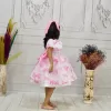 Kız Çocuk Pembe Fiyonk Deseenli Kabarık Elbise Abiye Gelinlik