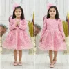 Kız Çocuk Pembe Boncuklu Payetli Kabarık Elbise